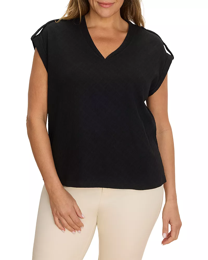 Nic+Zoe Plus Nzt Lace Knit Cap Sleeve Tee