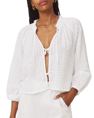 Splendid Fleur Tie Front Long Sleeve Blouse