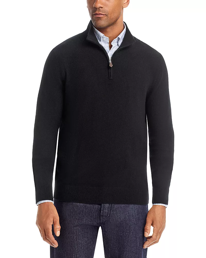 The Men's Store at Bloomingdale's Black Cashmere Half-Zip Sweater - Exclusive