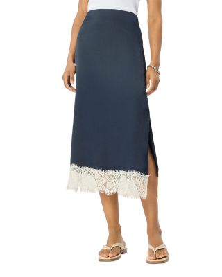 Lace Hem Satin Midi Skirt