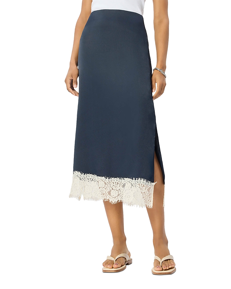 Whistles Lace Hem Satin Midi Skirt