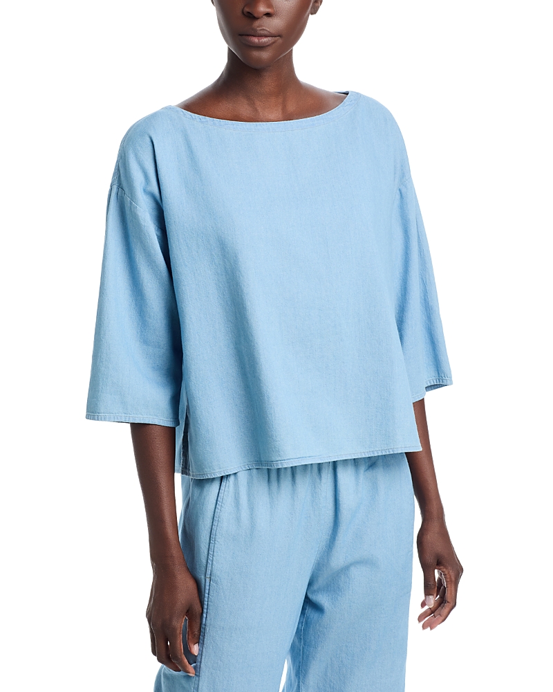 Eileen Fisher Cotton Twill Boat Neck Top