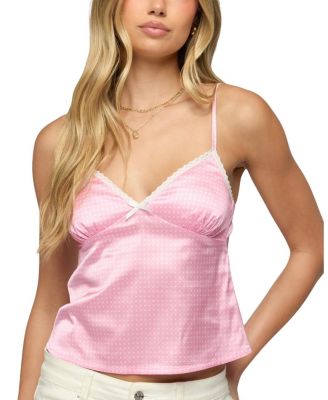Polka Dot Satin Lace Trim Top