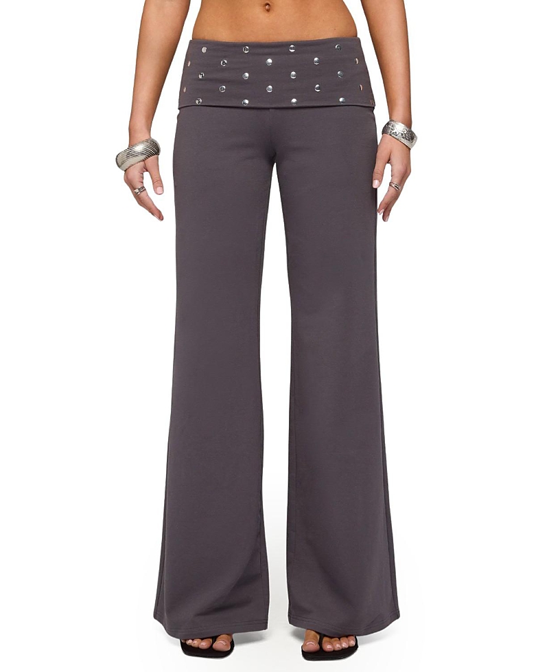 Edikted Breanna Studded Foldover Wide Leg Pants