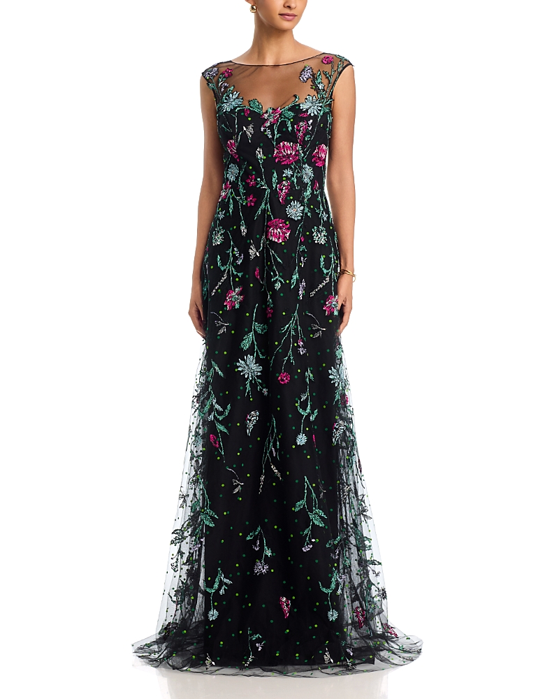 Teri Jon by Rickie Freeman Embroidered Tulle Cap Sleeve Fit And Flare Gown