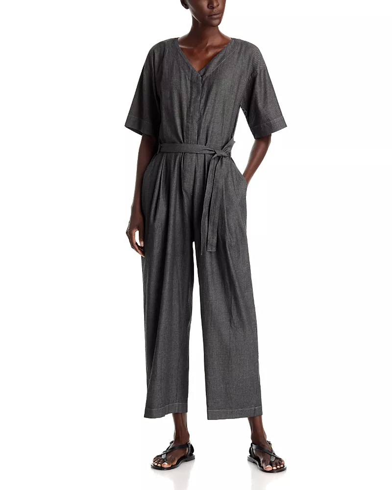 Eileen Fisher Cotton Belted Wide Leg Jumpsuit