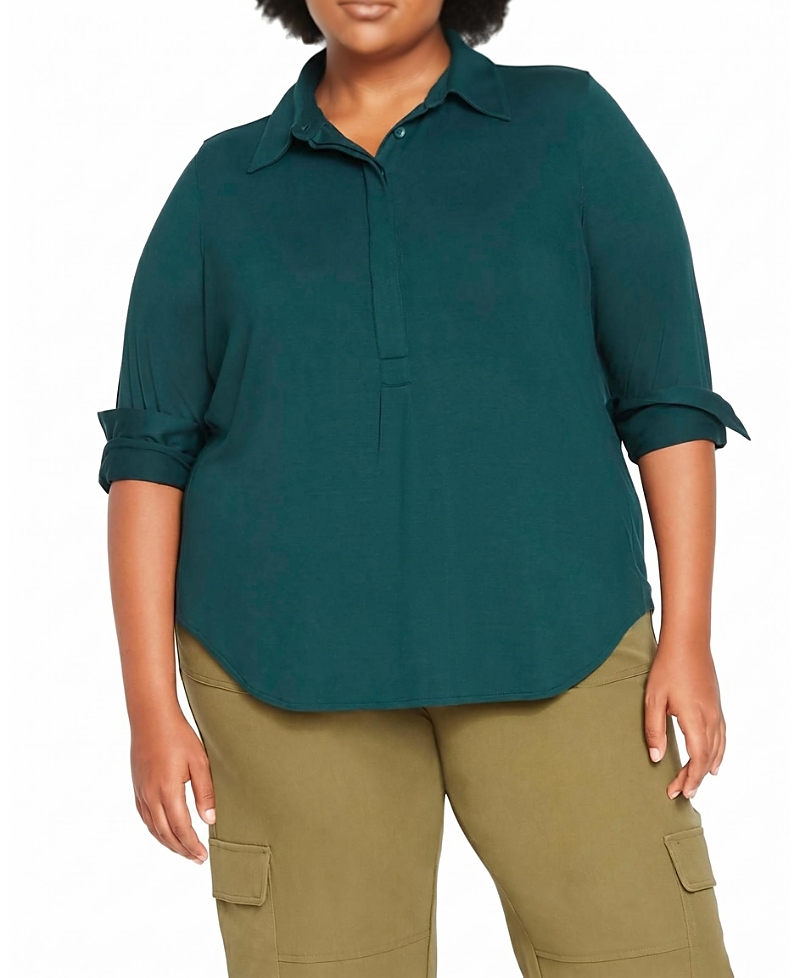 Universal Standard Women's Plus Elbe Popover Liquid Jersey Shirt Classic Fit