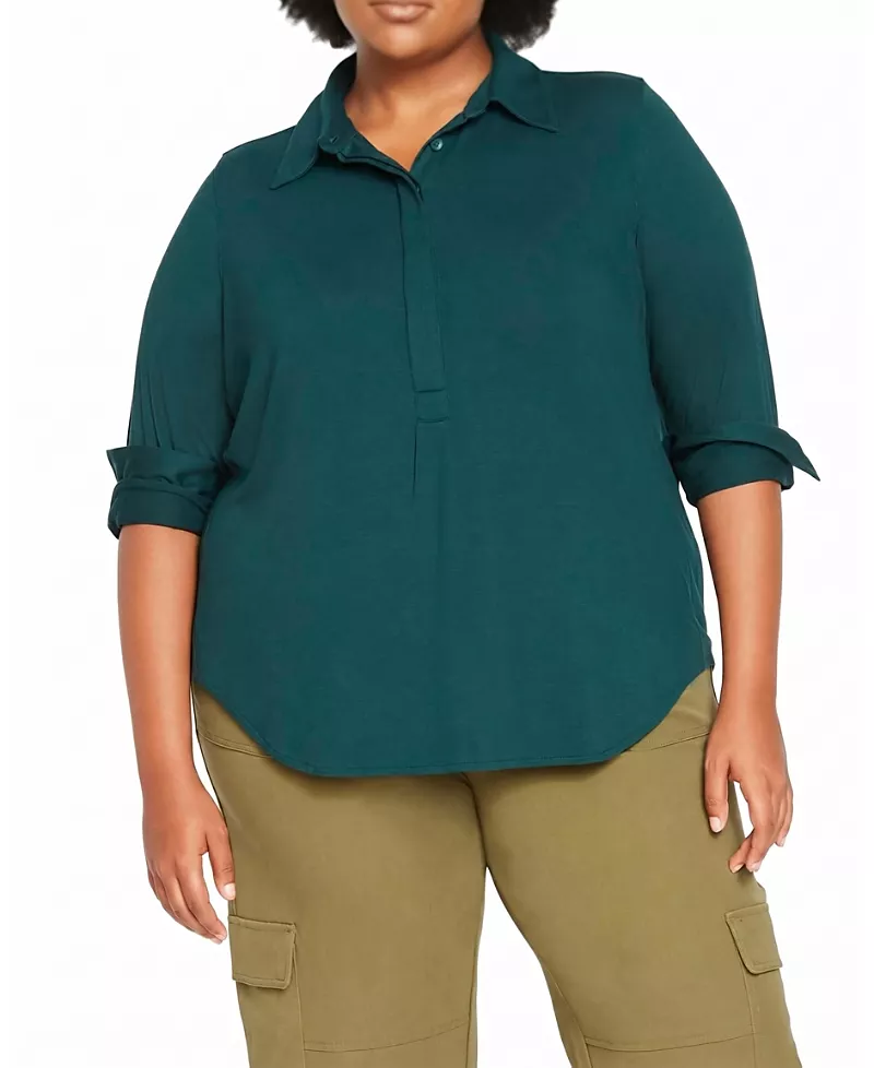 Universal Standard Women's Plus Elbe Popover Liquid Jersey Shirt Classic Fit