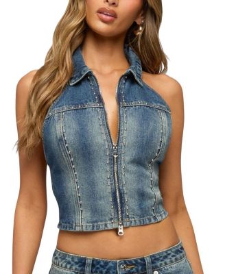 Gaya Backless Zip Up Denim Top