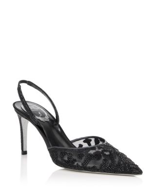 Women's Embellished Mesh Slingback Pumps