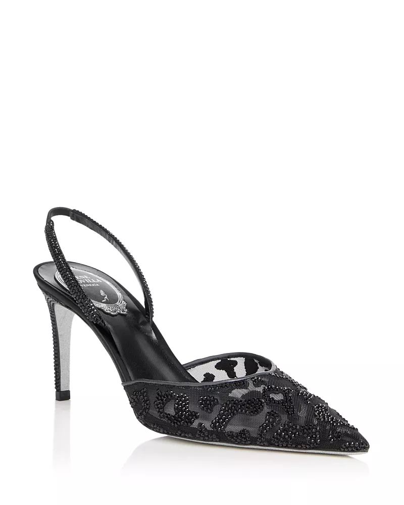 Rene Caovilla Women's Embellished Mesh Slingback Pumps