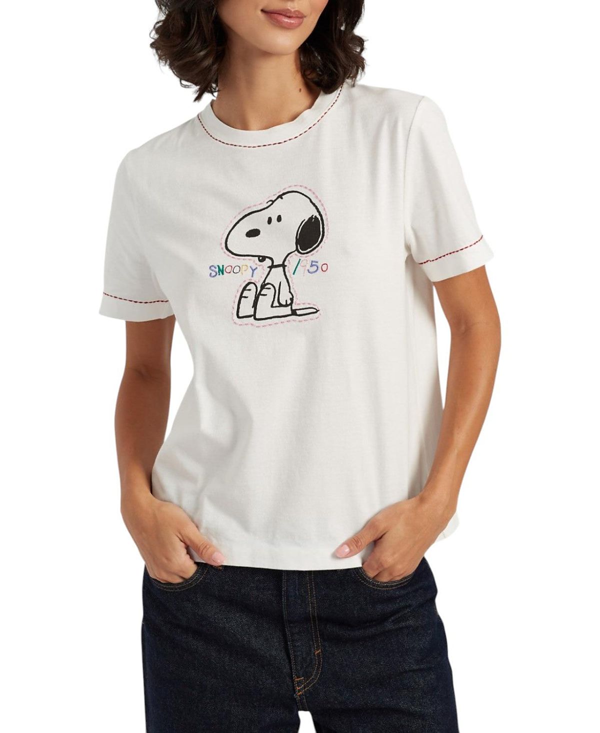 Chinti & Parker Women's Cotton Snoopy Embroidered T-Shirt