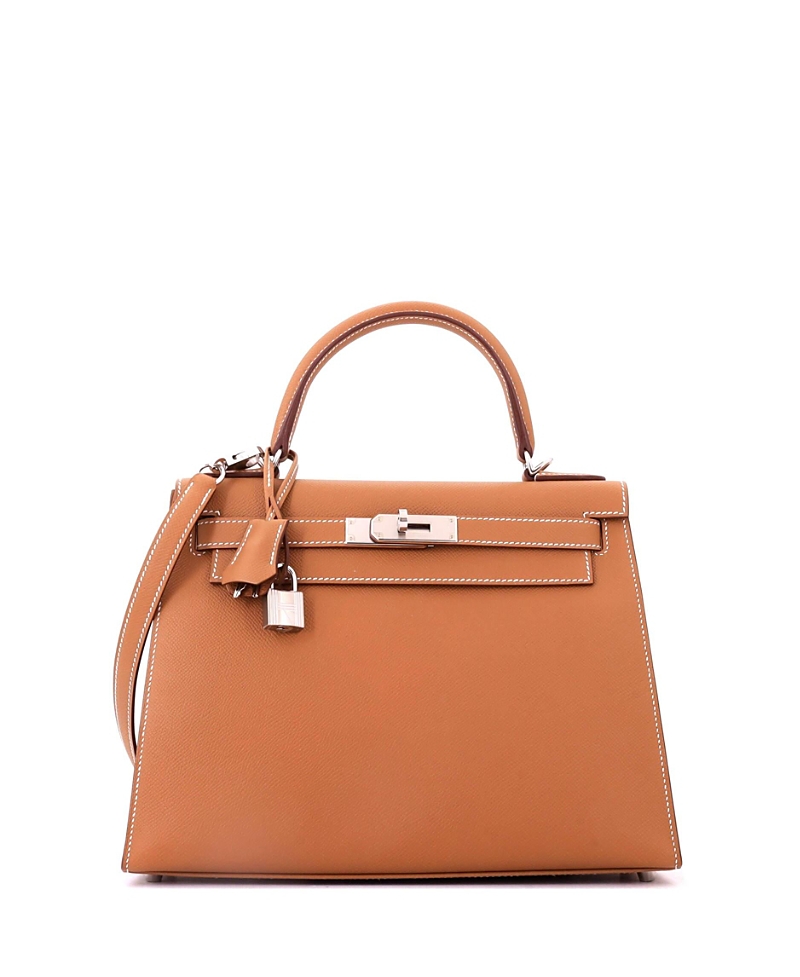 Pre-Owned HERMES Kelly 28 Handbag Brown Epsom with Palladium Hardware