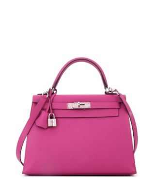 Kelly 28 Handbag Pink Epsom with Palladium Hardware