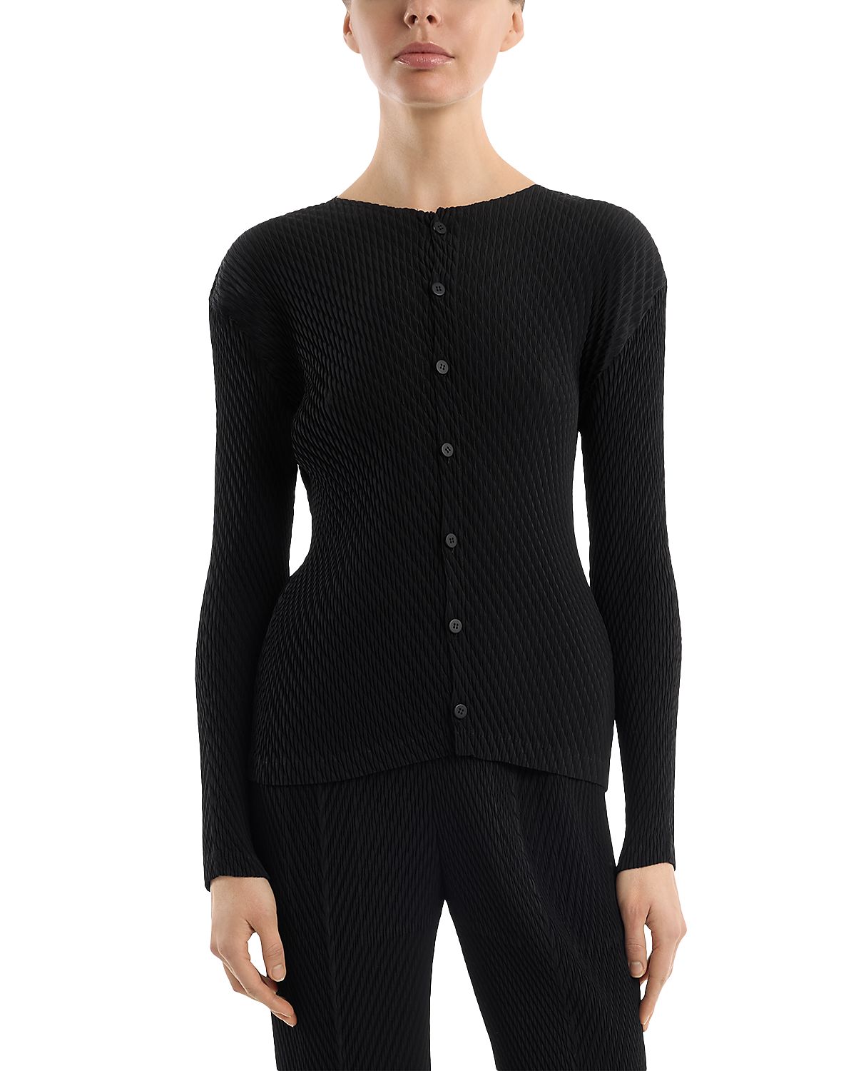 Issey Miyake Rhombus Pleats Textured Cardigan Sweater