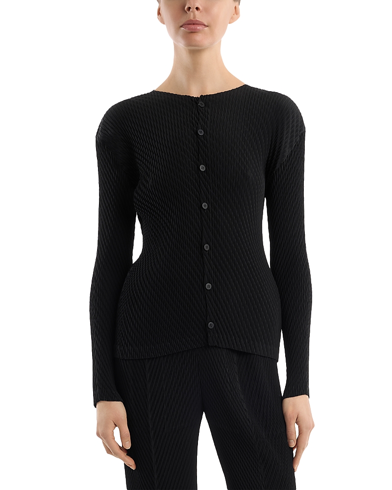 Issey Miyake Rhombus Pleats Textured Cardigan Sweater
