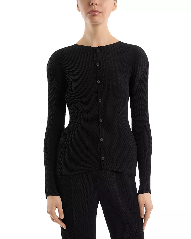 Issey Miyake Rhombus Pleats Textured Cardigan Sweater