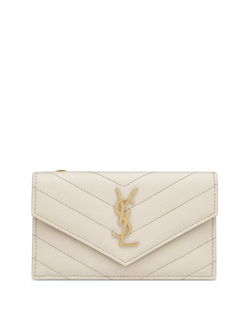 Saint Laurent Cassandre Fragments Flap Card Case in Lambskin