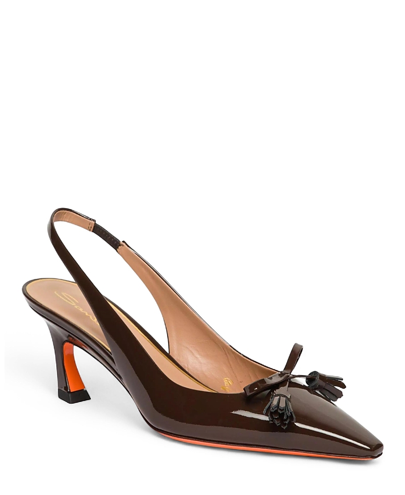 Santoni Women's Patent Leather Mid-Heel Slingback Pumps