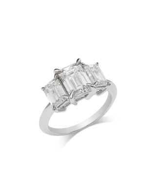 Certified Lab Grown Diamond Emerald Cut Three Stone Engagement Ring in 14K White Gold, 4.0 tcw