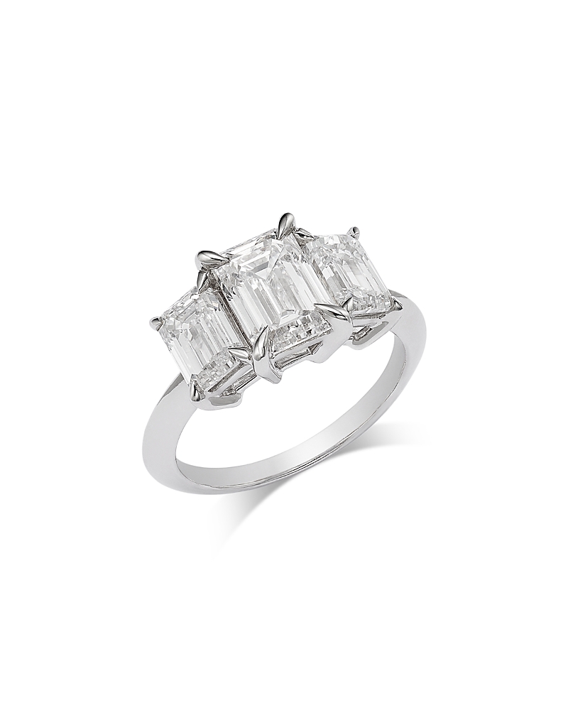 Bloomingdale's Fine Collection Luxe Collection Certified Lab Grown Diamond Emerald Cut Three Stone Engagement Ring in 14K White Gold, 4.0 tcw