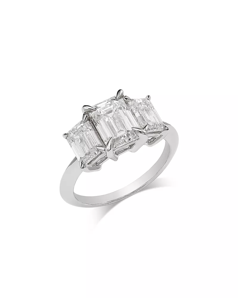 Bloomingdale's Fine Collection Luxe Collection Certified Lab Grown Diamond Emerald Cut Three Stone Engagement Ring in 14K White Gold, 4.0 tcw