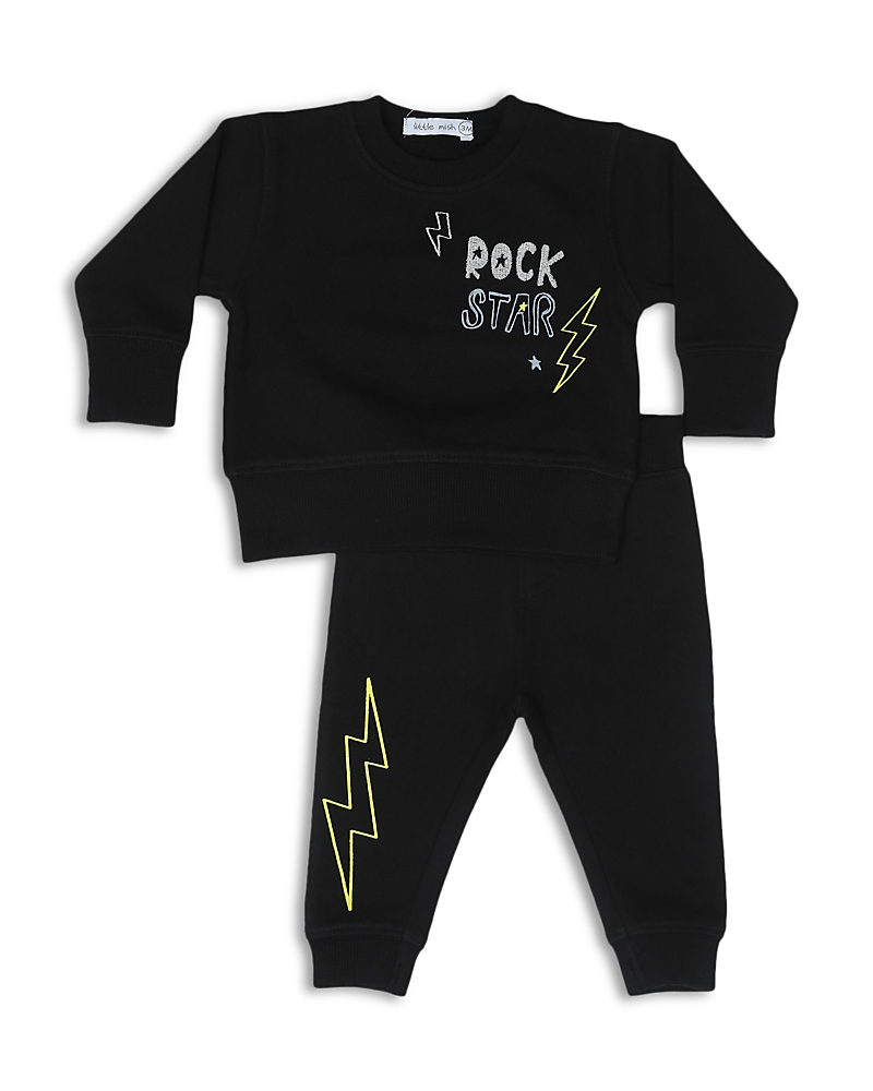 Little Mish Boys' Rock Doodles Embroidered Details French Terry Top & Pants Set - Little Kid