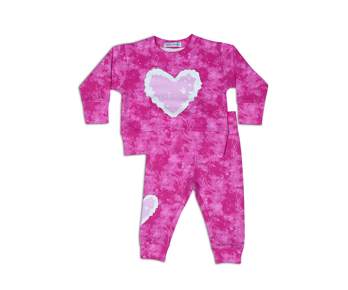 Little Mish Girls' Tie Dyed Element Glitter Details Heart Top & Pants Set - Baby