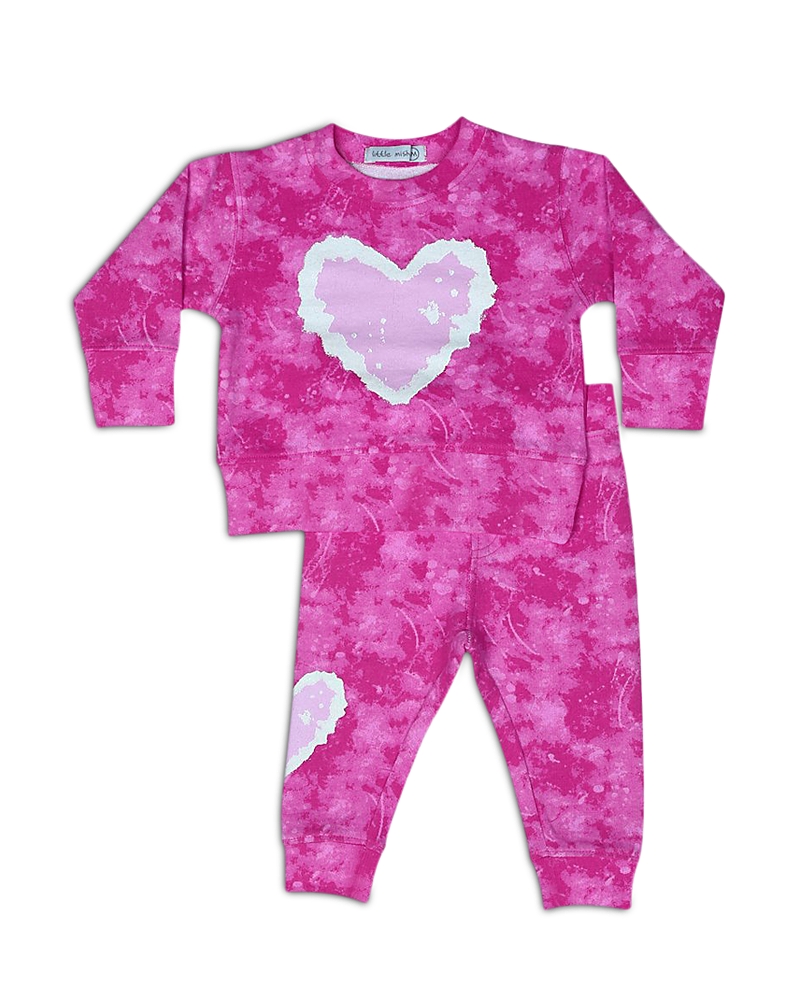Little Mish Girls' Tie Dyed Element Glitter Details Heart Top & Pants Set - Baby