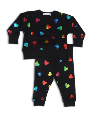 Girls' Rainbow Foil Allover Hearts French Terry Top & Pants Set - Baby