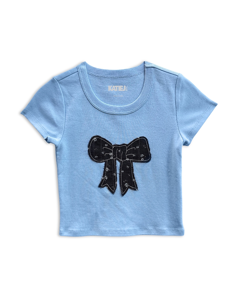 KatieJnyc Girls' Applique Bow Baby Tee - Big Kid