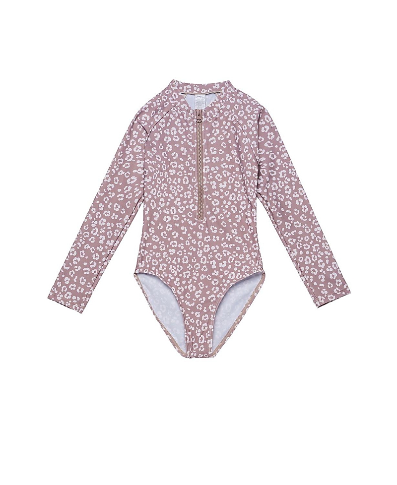 Gottex Kids Girls' Leopard Love Long Sleeve Zip Front One Piece - Little Kid, Big Kid