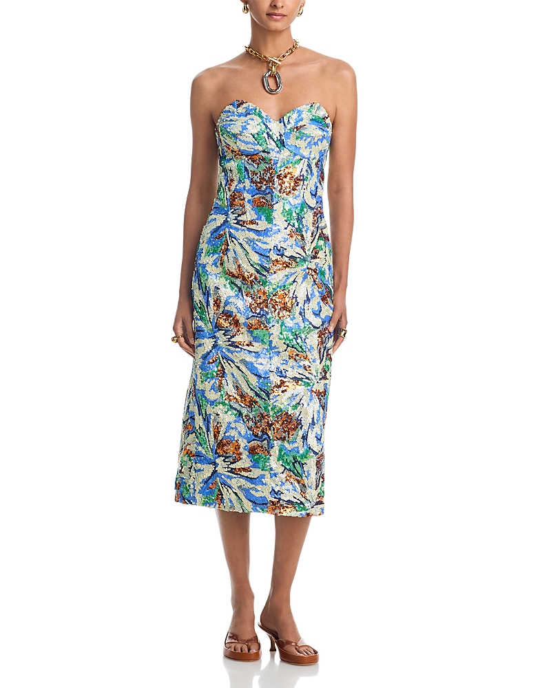 Rabanne Printed Strapless Sequin Dress