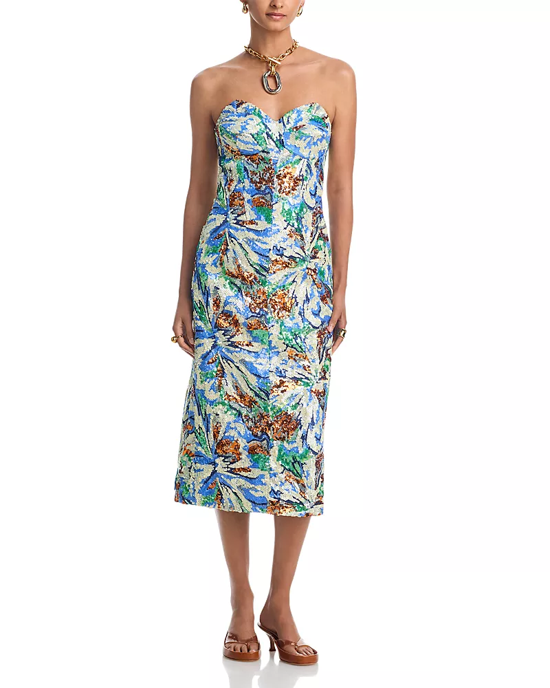 Rabanne Printed Strapless Sequin Dress
