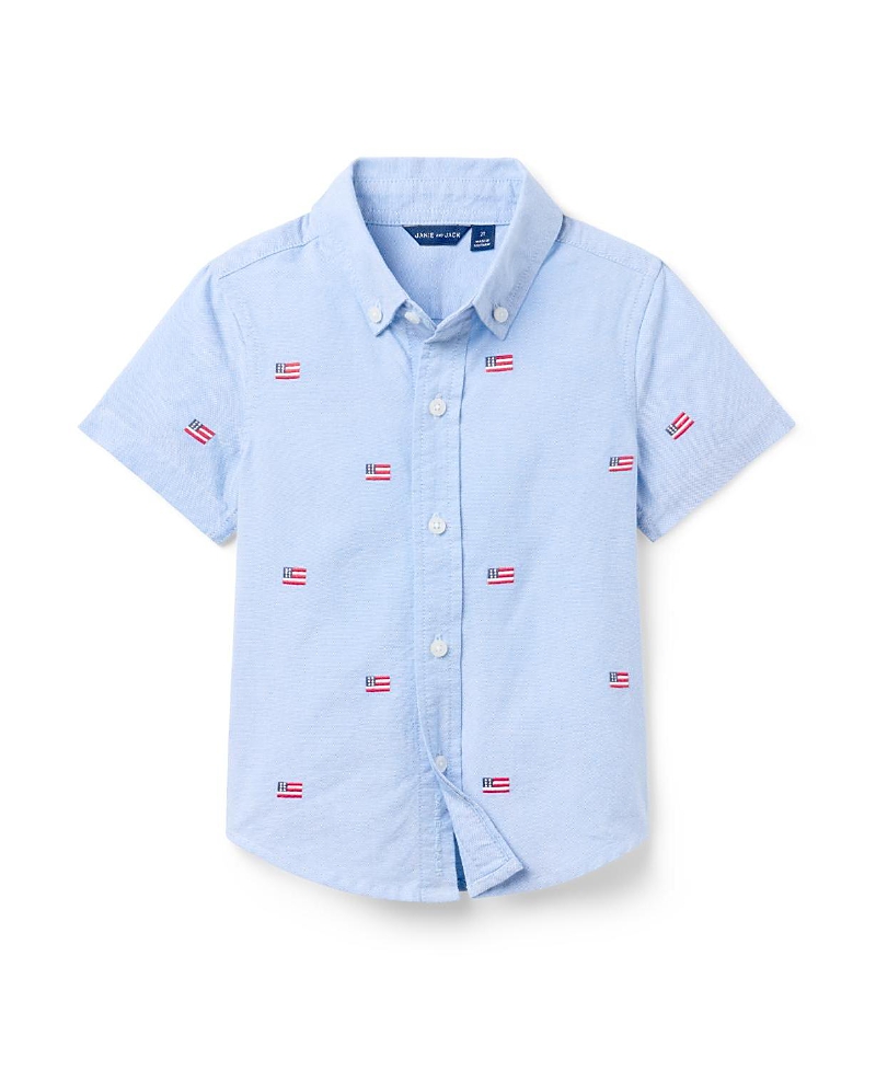 Janie and Jack Boys' Embroidered Flag Shirt - Baby, Little Kid, Big Kid