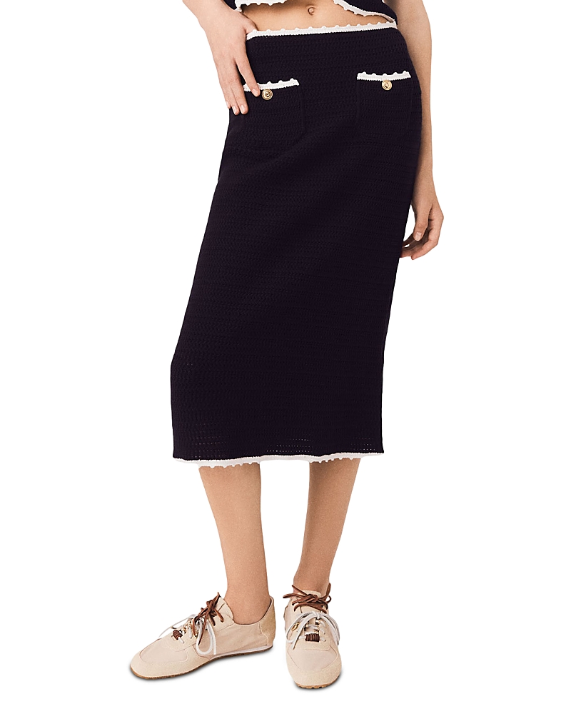 Maje Japal Crochet Trim Midi Skirt