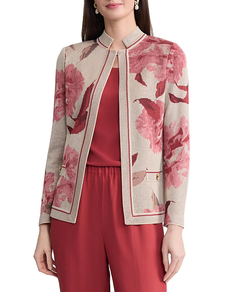 Misook Heritage Floral Jacquard Flat Knit Jacket