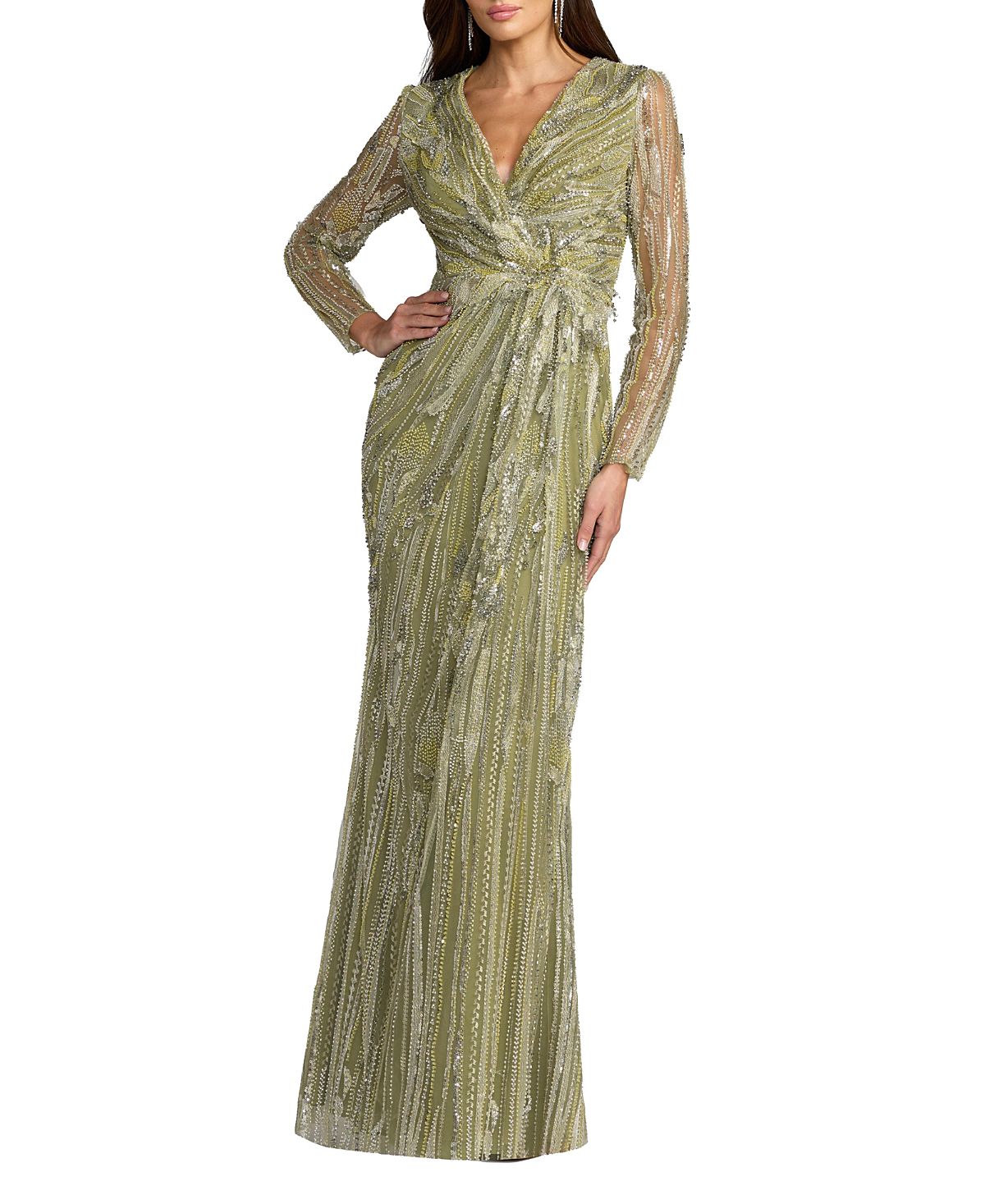Mac Duggal Hand Embellished V-Neck Column Gown