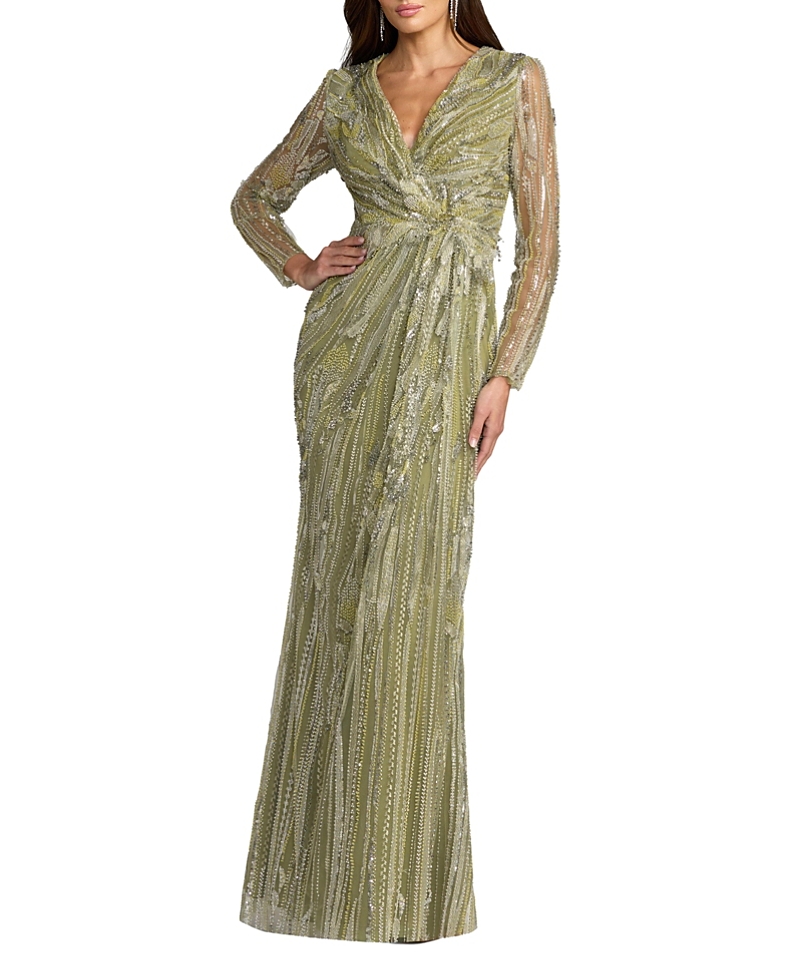 Mac Duggal Hand Embellished V-Neck Column Gown