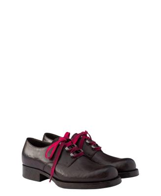 Prada Men's Antiqued Leather Lace-up Shoes In Brown