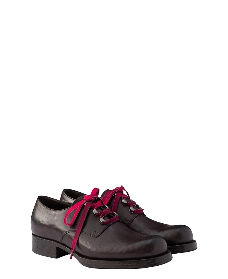 Prada Men's Antiqued Leather Lace-up Shoes In Brown