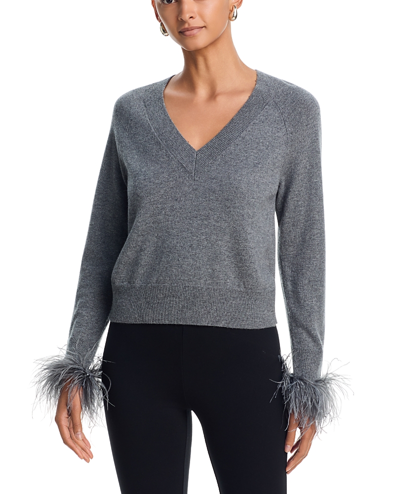 Milly Feather Cuff V Neck Sweater