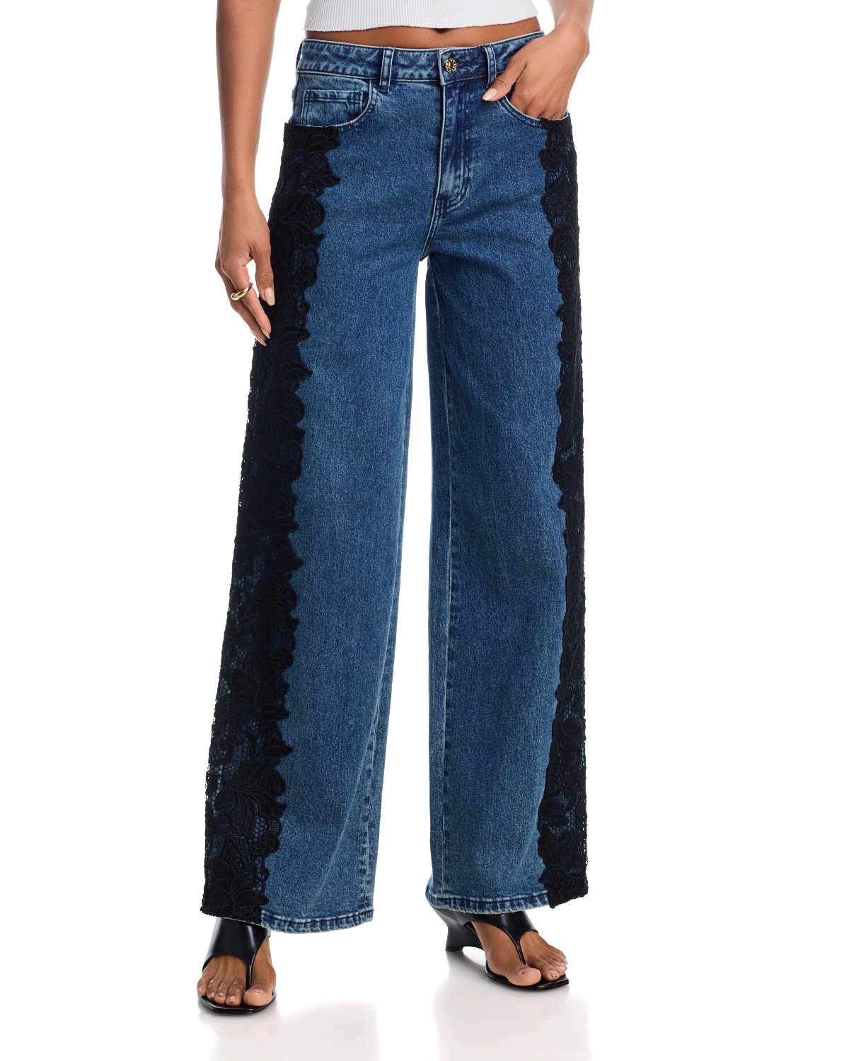 Georgia High Rise Lace Combo Jeans in Vintage Medium Blue