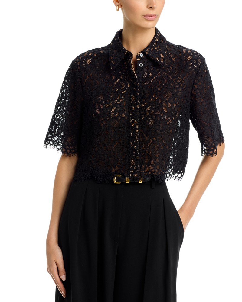 Michael Kors Collection Floral Corded Lace Cropped Shirt in Black