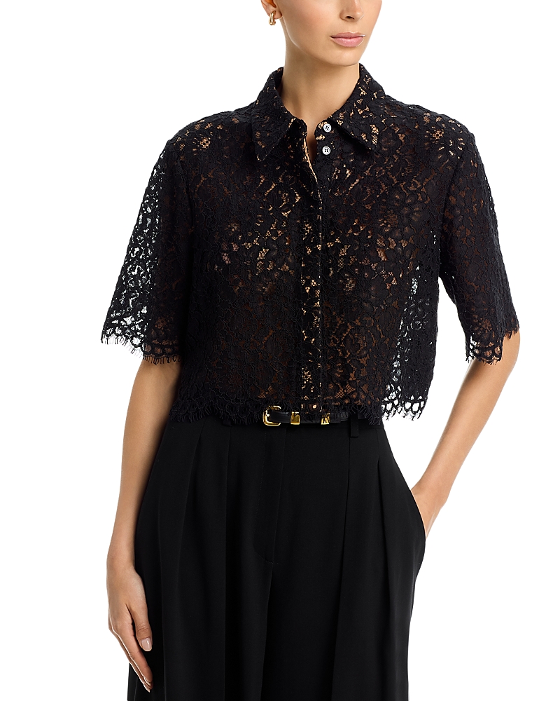 Michael Kors Collection Floral Corded Lace Cropped Shirt