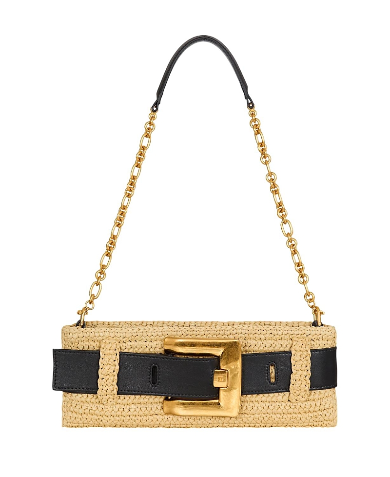 Balmain Anthem Clutch Bag in Smooth Leather and Crochet