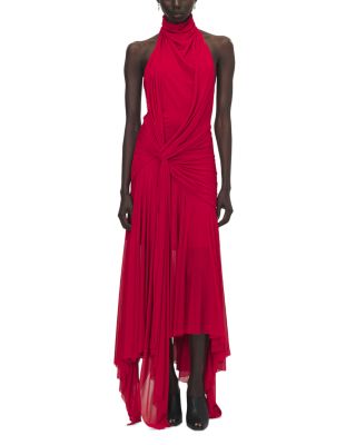 Asymmetric Drape Halter Jersey Dress