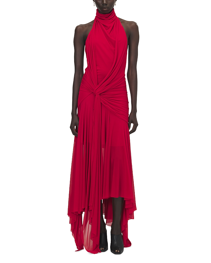 McQueen Asymmetric Drape Halter Jersey Dress