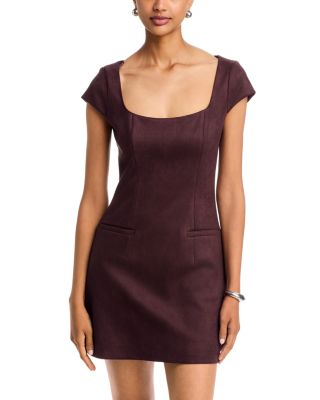 Faux Suede Cap Sleeve Shift Dress - Exclusive