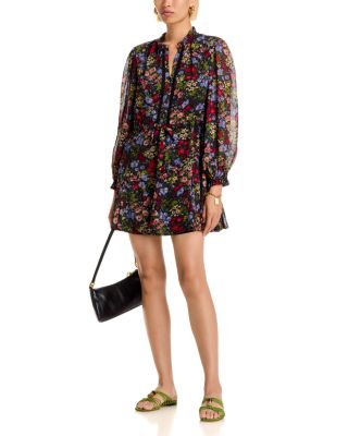 Ditsy Floral Long Sleeve Mini Dress - Exclusive - thumbnail 2